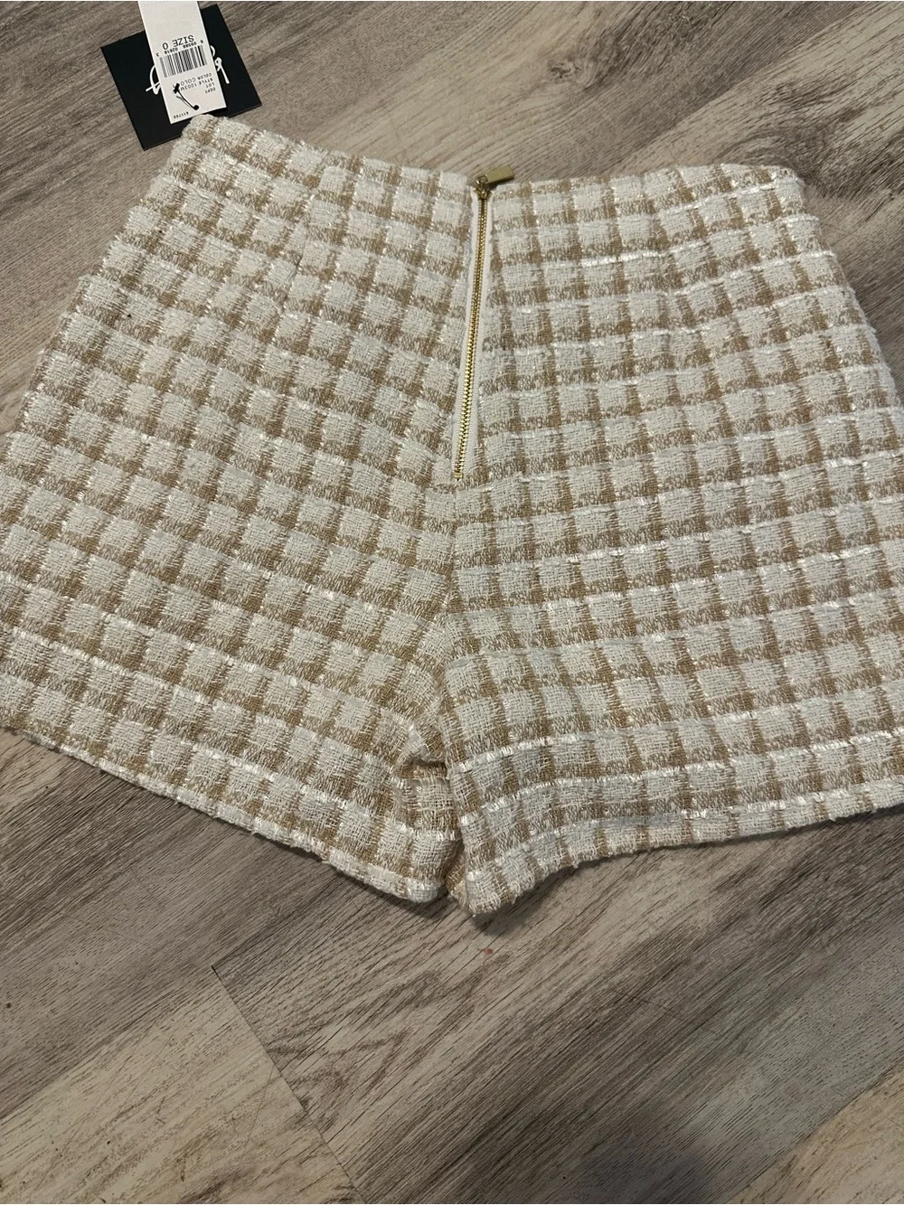 by & by Cream and Tan Tweed Plaid Skort-Style Shorts